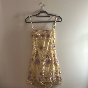 Lucy In The Sky Tan and Lavender Floral Dress